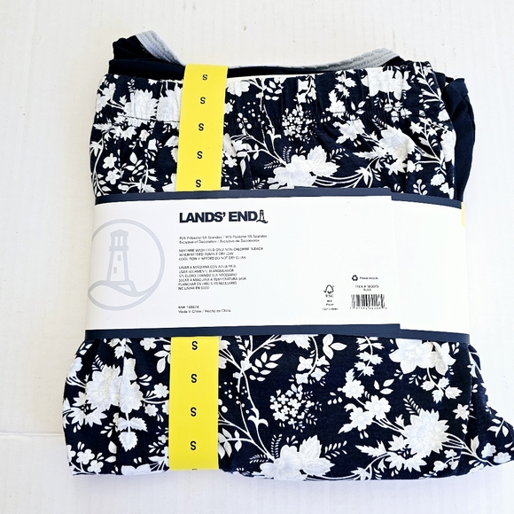 Lands End 2 pc pajama set sz S navy white long sleeve print drawstring pant NWT - Picture 6 of 9